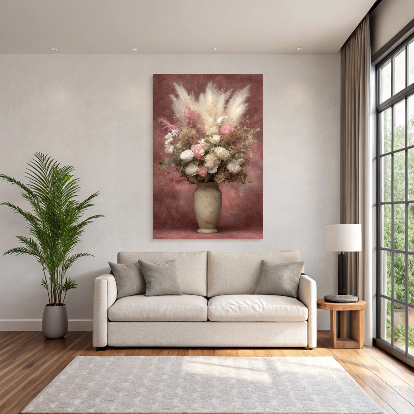 Trocken Retro Flowers Arrangement In Dekorativem Vase Mit Rosen Und Getrockneten Blüten