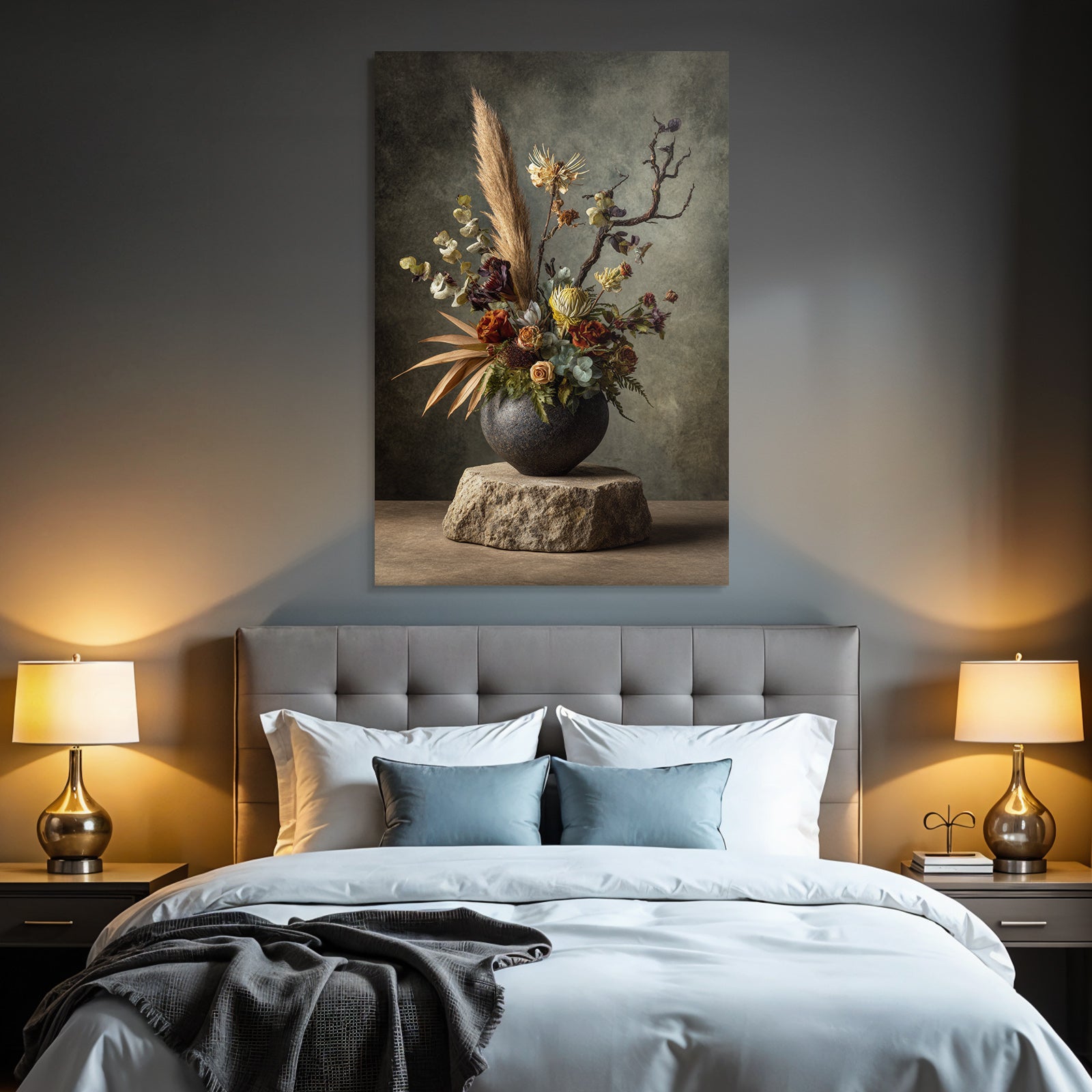 Trocken Retro Flowers Getrocknete Arrangement In Texturiertem Rundvase Dekoratives Design