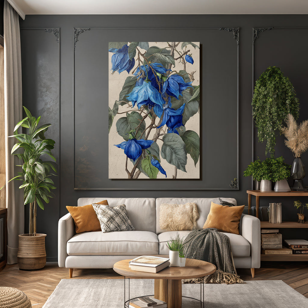 Botanische Illustration Blaü Und Grune Blätter