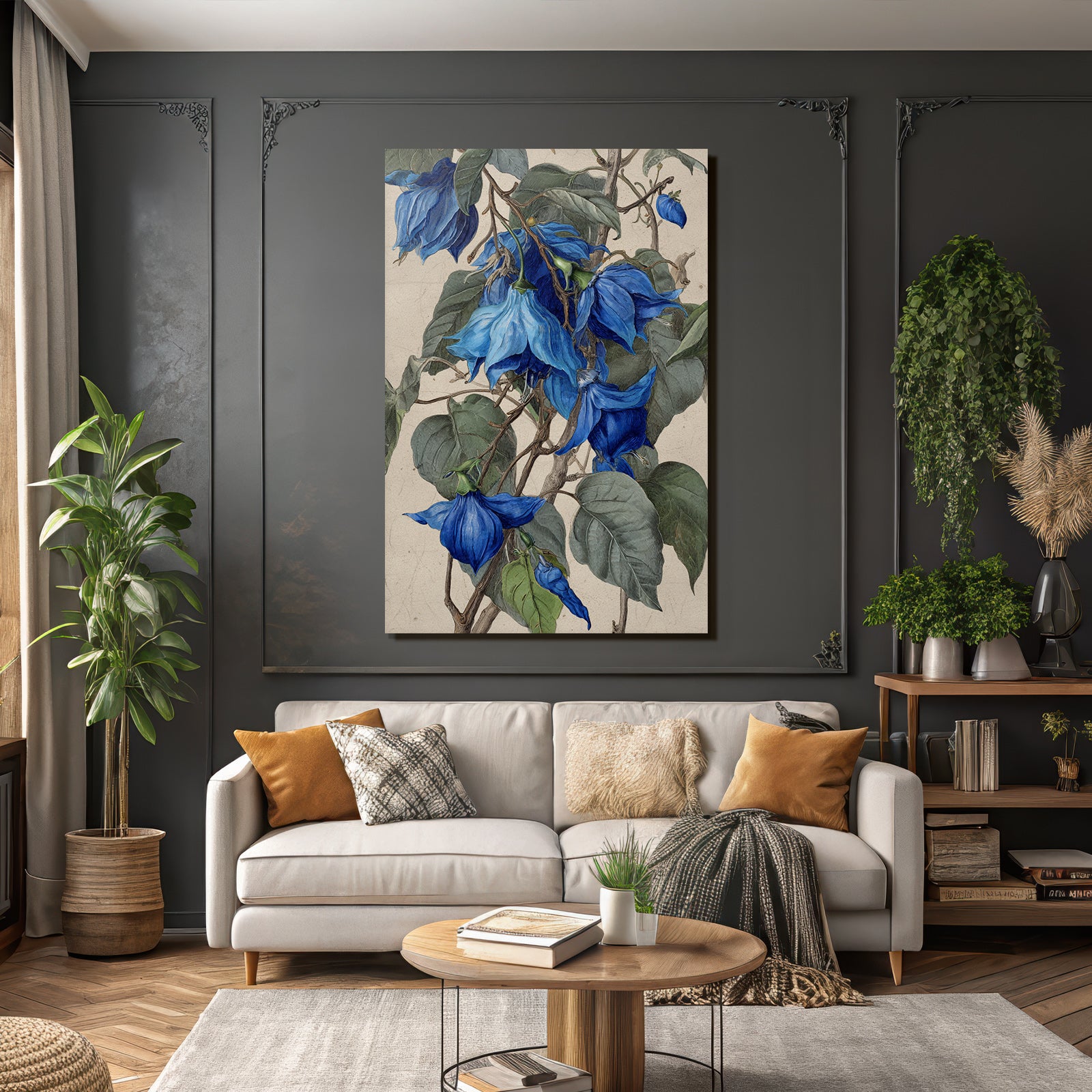 Botanische Illustration Blaü Und Grune Blätter