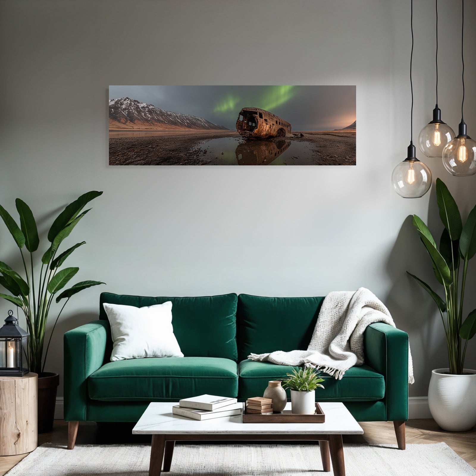 Polarlicht Verfallene Fahrzeuge Und Aurora Borealis Mountains See | Fjorde und Gletscher | Landschaften