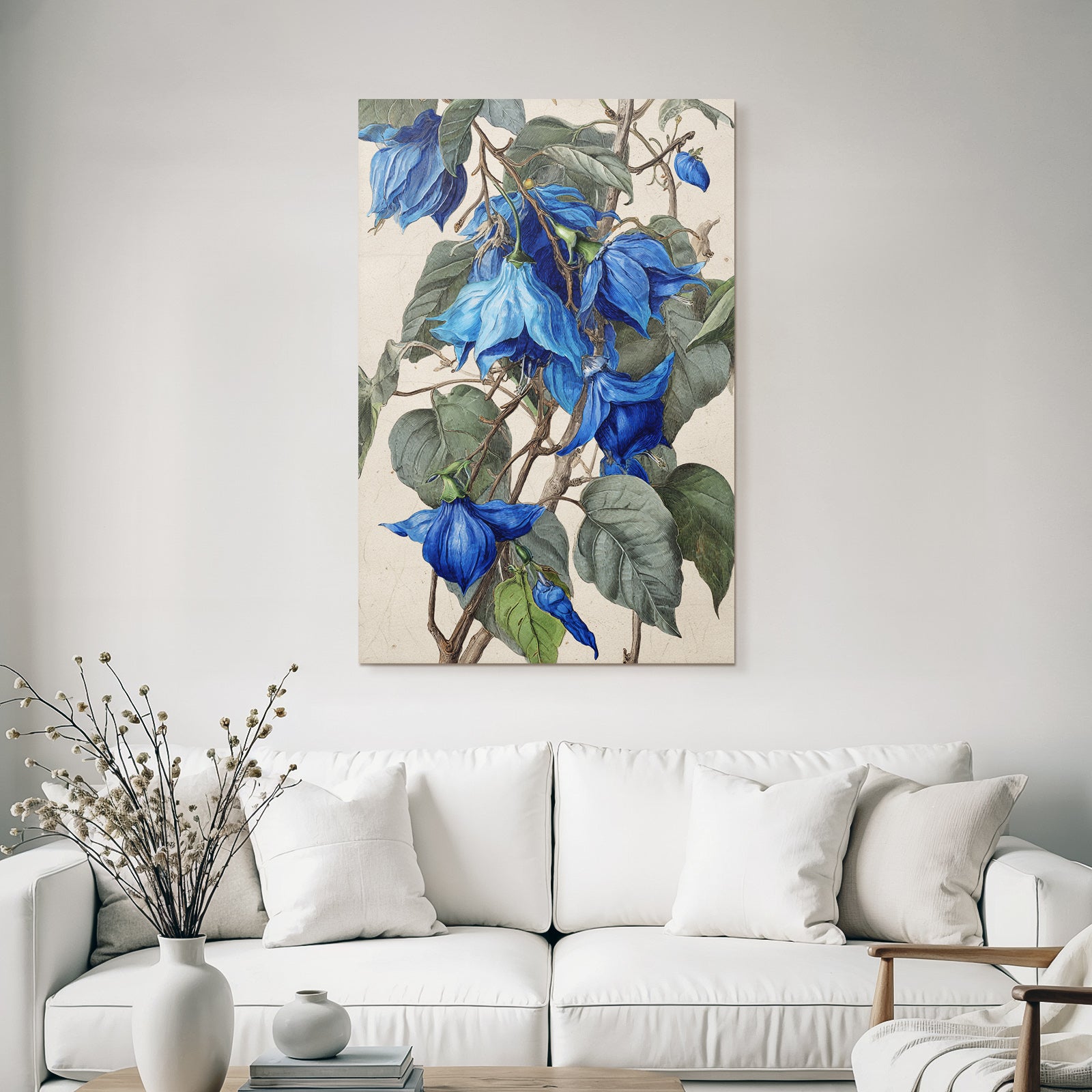 Botanische Illustration Blaü Und Grune Blätter