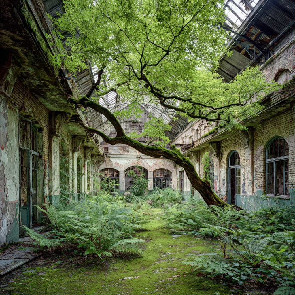 Verlassener Innenraum Natur Erobert Mit Baum Und Farnen | Lost Places | Architektur