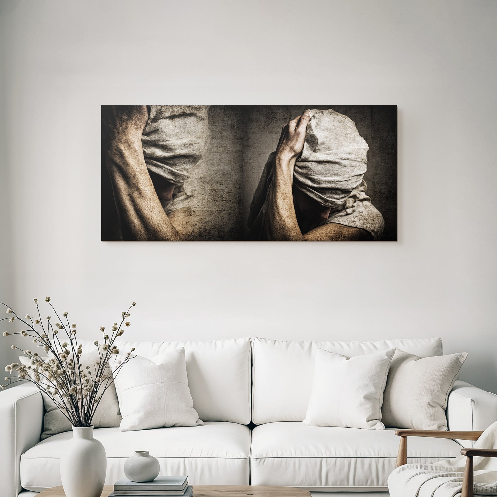 Figur Drapiert In Lichtfarbener Stoff Reflektierende Stimmung | Aktkunst und Sinnlichkeit | Menschen und Emotionen