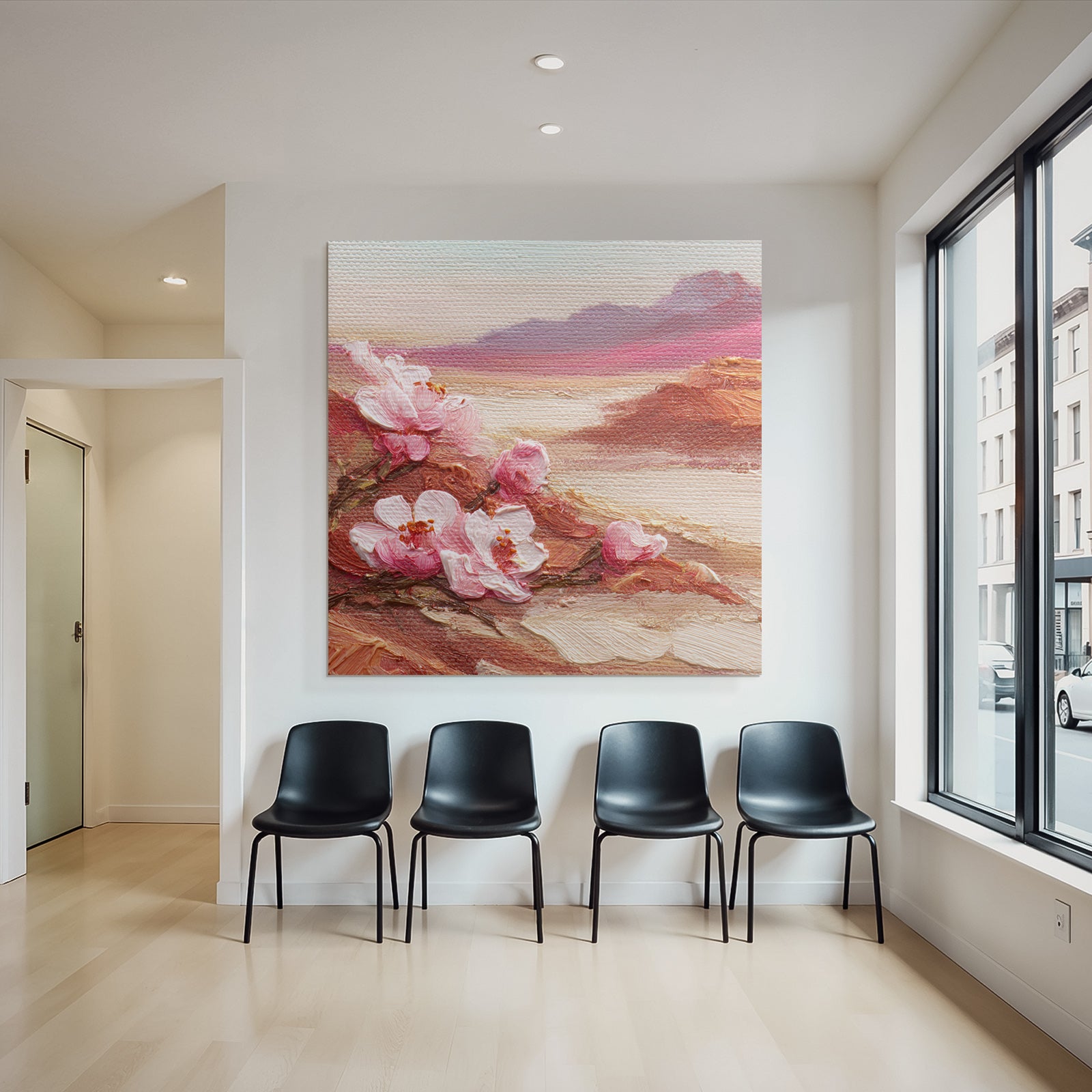 Zarte Rosa Blüten Vor Pastellgebirge