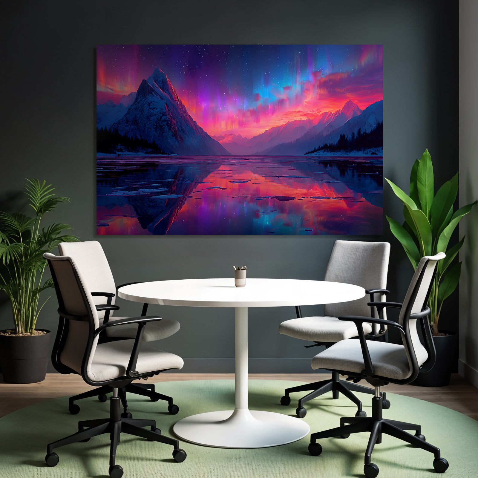 Polarlicht Schneebedeckte Berge Und Auroren Reflektiertes Wasser Twilight Szenen | Fjorde und Gletscher | Landschaften