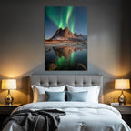 Polarlicht Naturlandschaft Mit Aurora Borealis Und Gebirgen | Fjorde und Gletscher | Landschaften