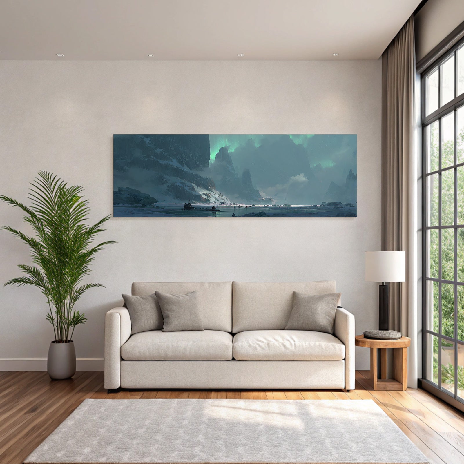 Polarlicht Polarlandschaft Mit Aurora Und Boote | Fjorde und Gletscher | Landschaften