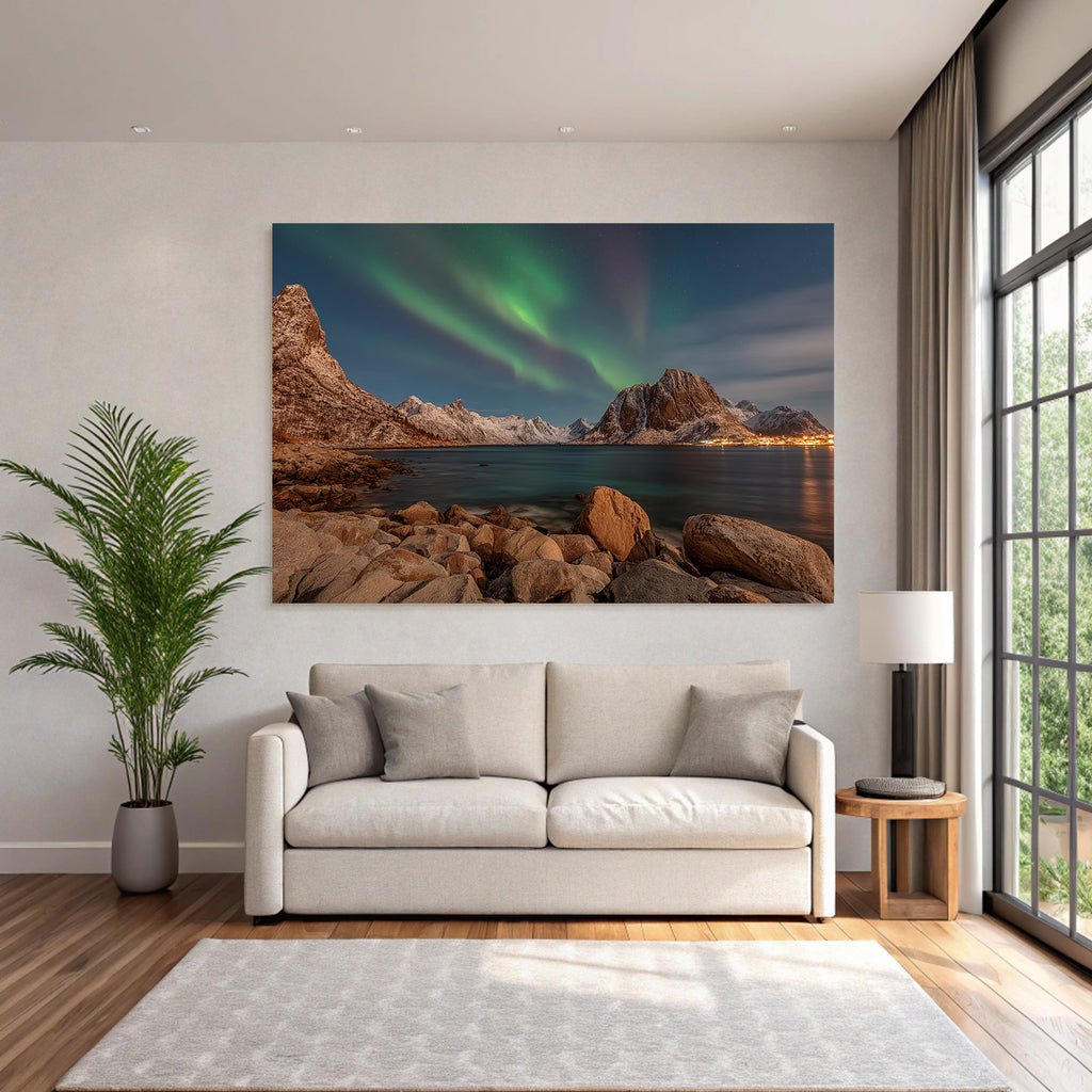 Polarlicht Schöne Landschaft Mit See Und Norlicht In Den Polarregionen | Fjorde und Gletscher | Landschaften