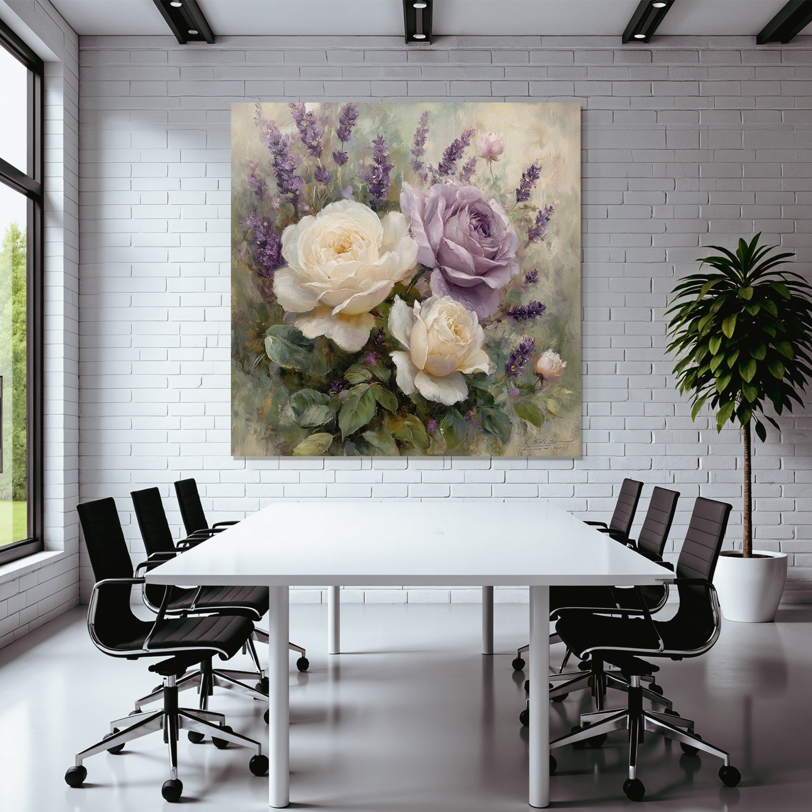 Anmutige Komposition Mit Weissen Und Lavendelfarbenen Rosen