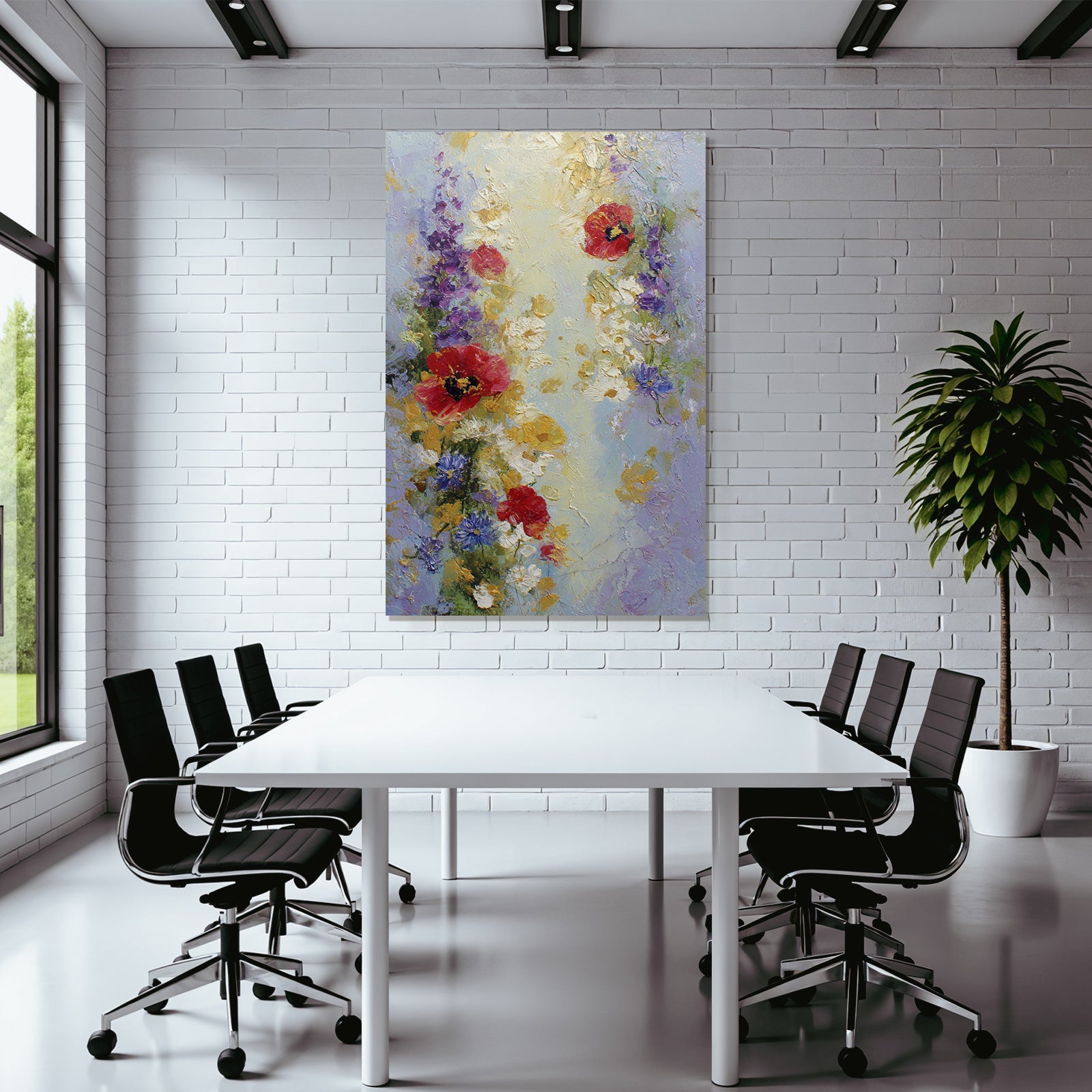 Impressionistisches Florales Gemälde Mit Mohn Und Gänseblümchen