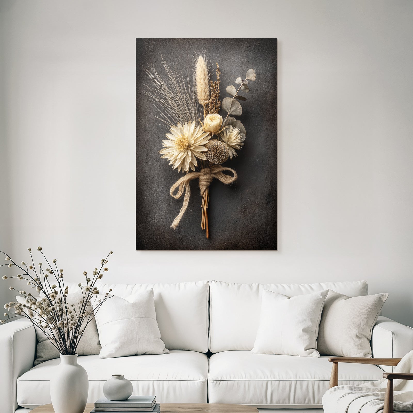 Trocken Retro Flowers Getrocknete Straus Mit Gras Schnur Dunkler Hintergrund