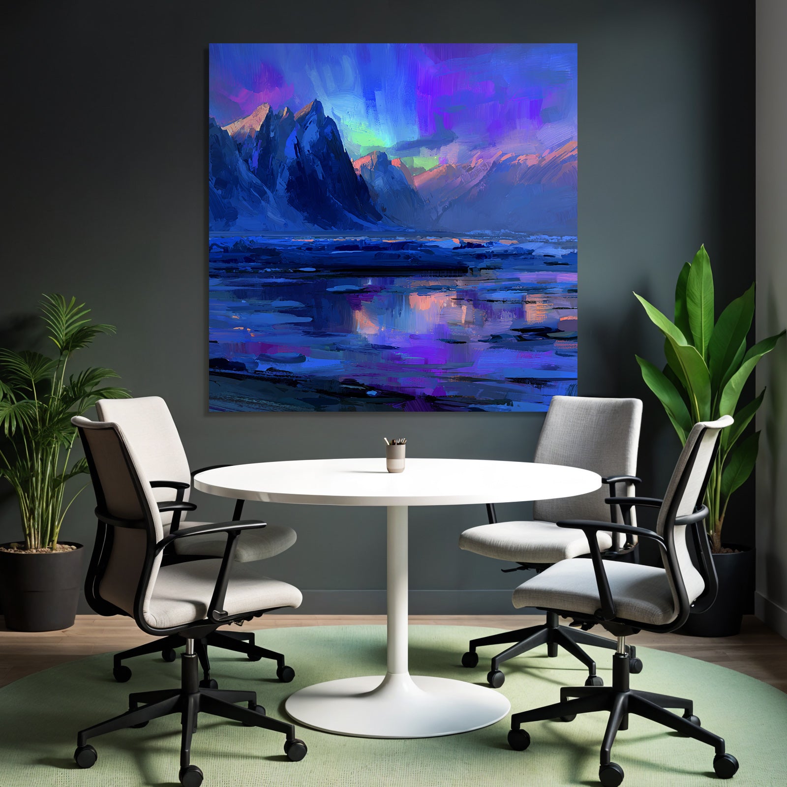 Polarlicht Majestatische Berge Und Reflektierendes Wasser Mit Aurora Farben | Fjorde und Gletscher | Landschaften