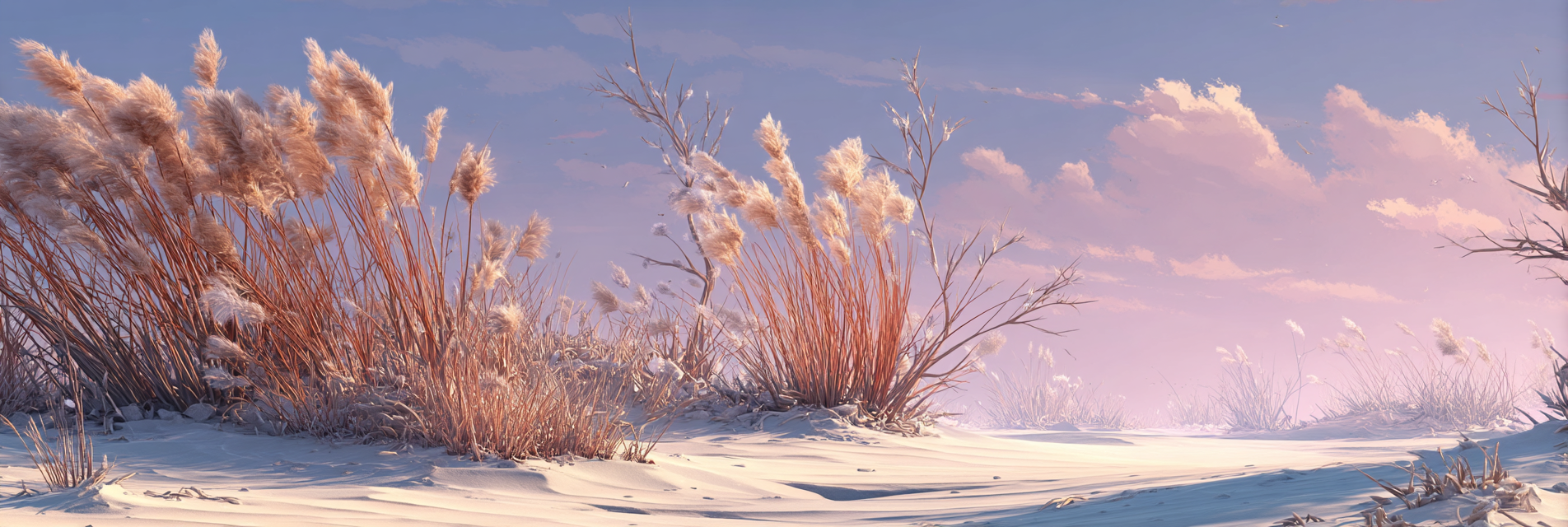 Ruhige Winterlandschaft Mit Gras Und Pastellfarbenem Himmel | Duenen und Heide | Landschaften