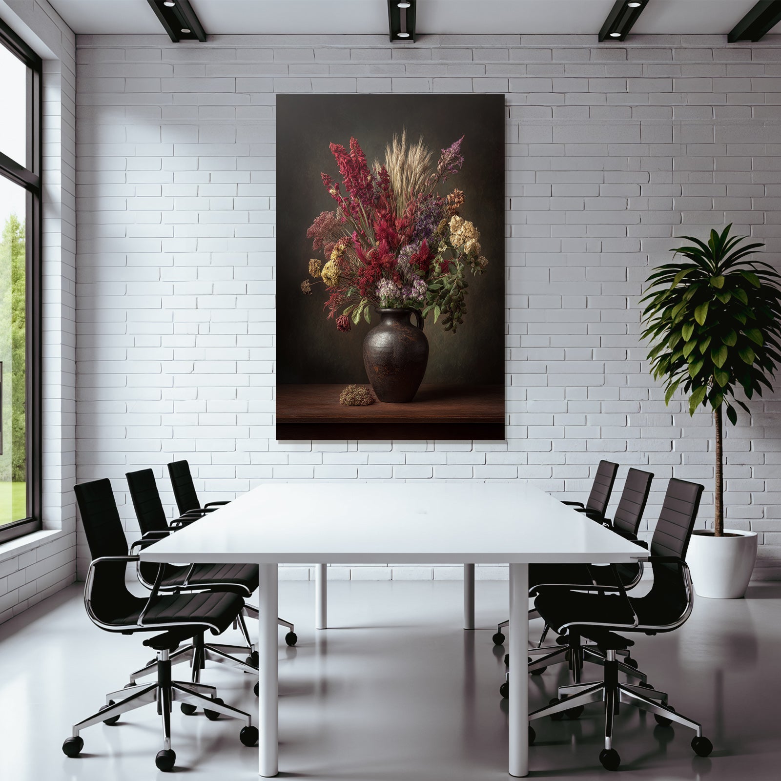 Trocken Retro Flowers Dried Flower Bouqüt In Rustic Black Vase Mit Farbenfrohen