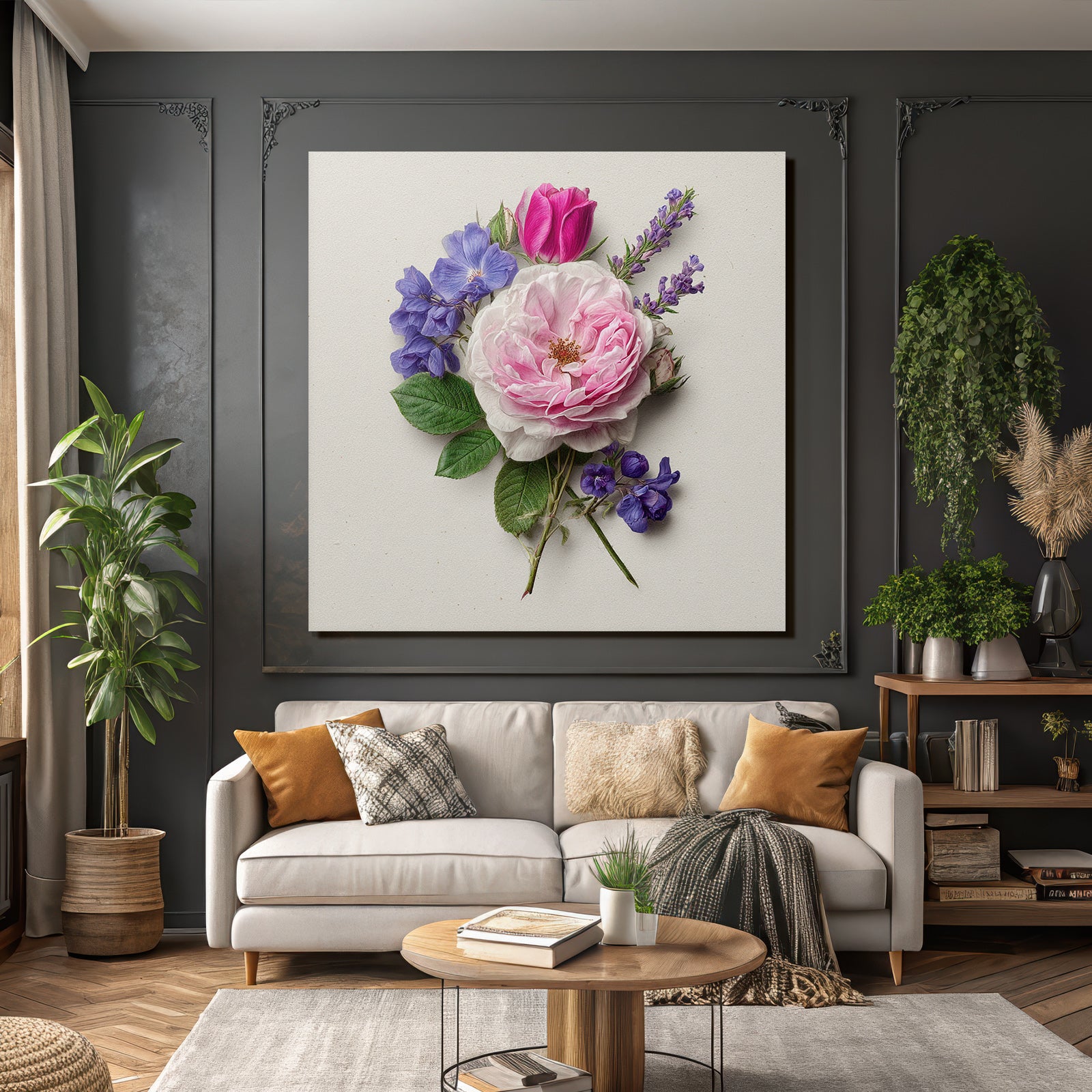 Schöne Anordnung Von Rosen Tulpen Und Lila Auf Hellen Hintergrund