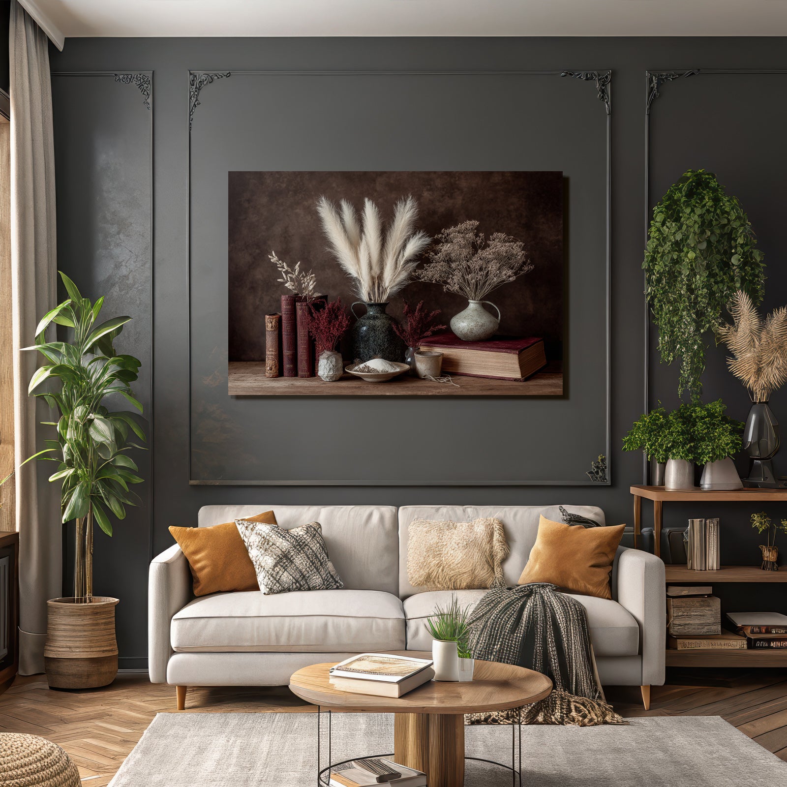 Trocken Retro Flowers Schone Still Leben Mit Alten Büchern Keramischen Vasen Dried Plants
