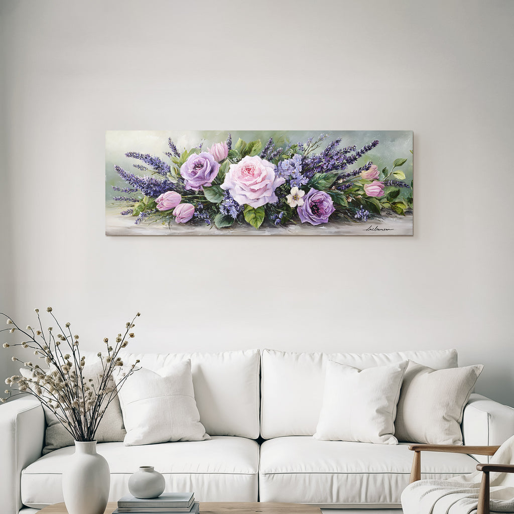 Strauss Mit Rosa Und Lavendelfarbenen Rosen Tulpen Und Zarten Lila Blüten