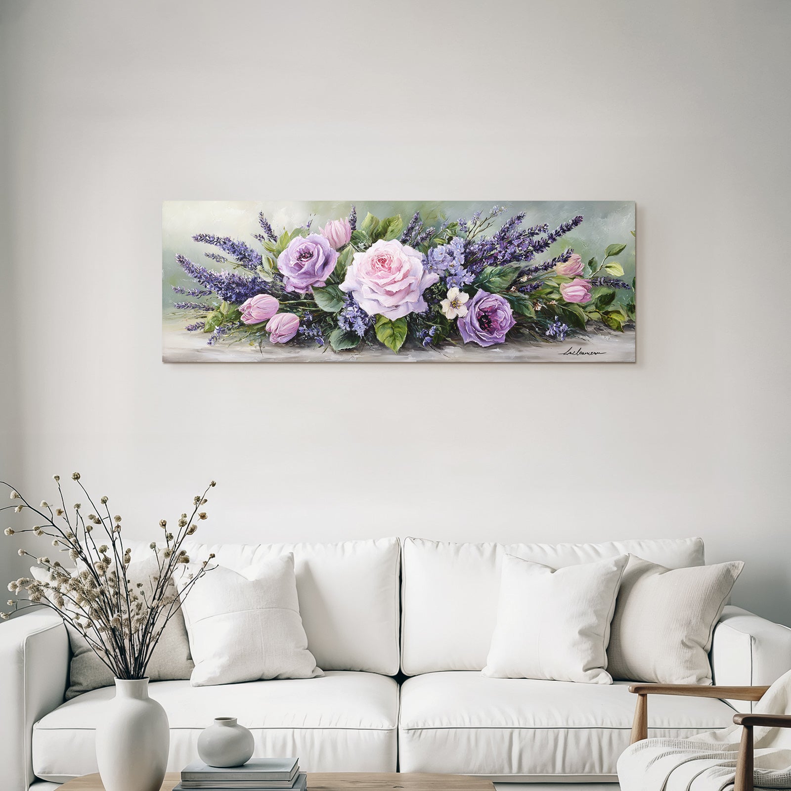 Strauss Mit Rosa Und Lavendelfarbenen Rosen Tulpen Und Zarten Lila Blüten
