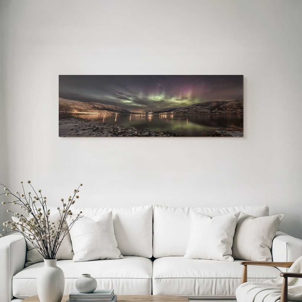 Polarlicht Nachtlandschaft Starhimmel Und Aurora Reflexion Auf Wasser | Fjorde und Gletscher | Landschaften