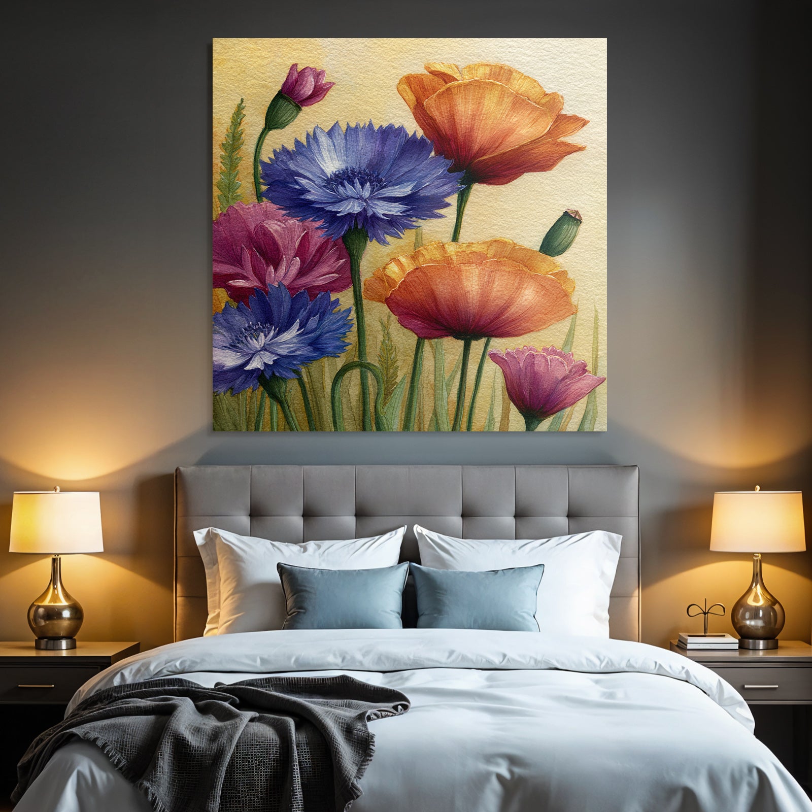 Aquarell Mit Blaün Violetten Orangen Und Pinken Farben