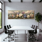 Romantische Landschaft Mit Rosen Und Tulpen Im Morgendlichen Pastelllicht