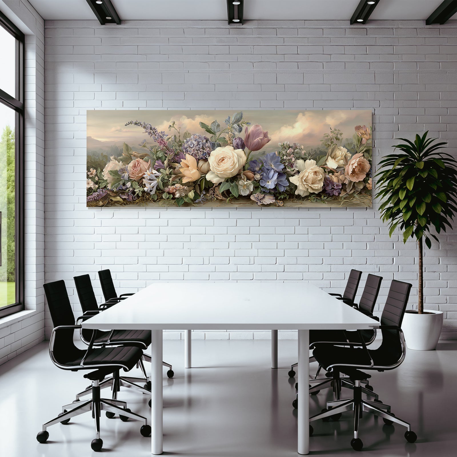 Romantische Landschaft Mit Rosen Und Tulpen Im Morgendlichen Pastelllicht