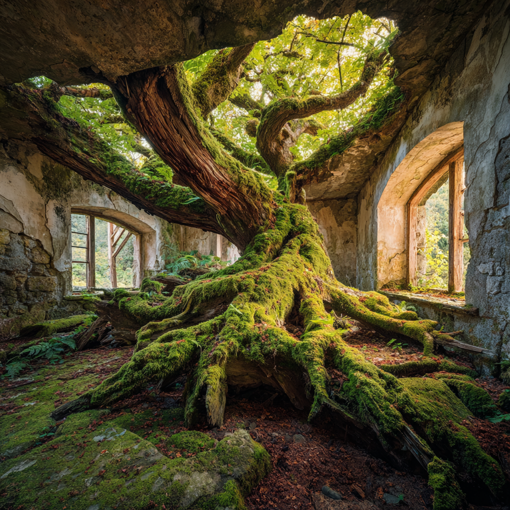 Baum Im Verlassenen Gebaeude Mit Moos Und Licht | Lost Places | Architektur