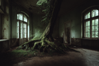 Abandoned Room With Tree Reclaiming Space Wettered Walls And Large Windows | Lost Places | Architektur