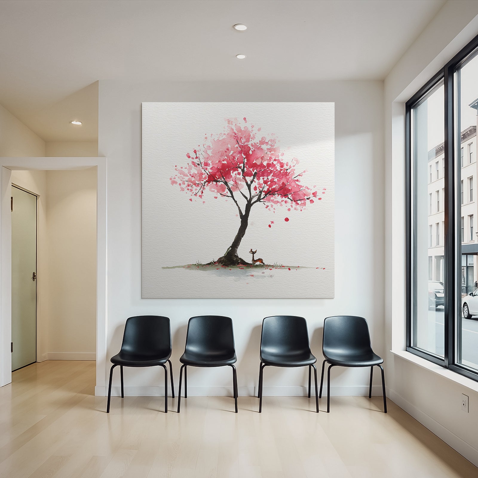 Reh Unter Dem Rosabluhenden Baum