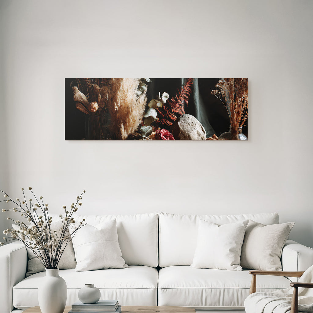 Trocken Retro Flowers Trockene Pflanzen Stillleben Dunkler Hintergrund Draperie