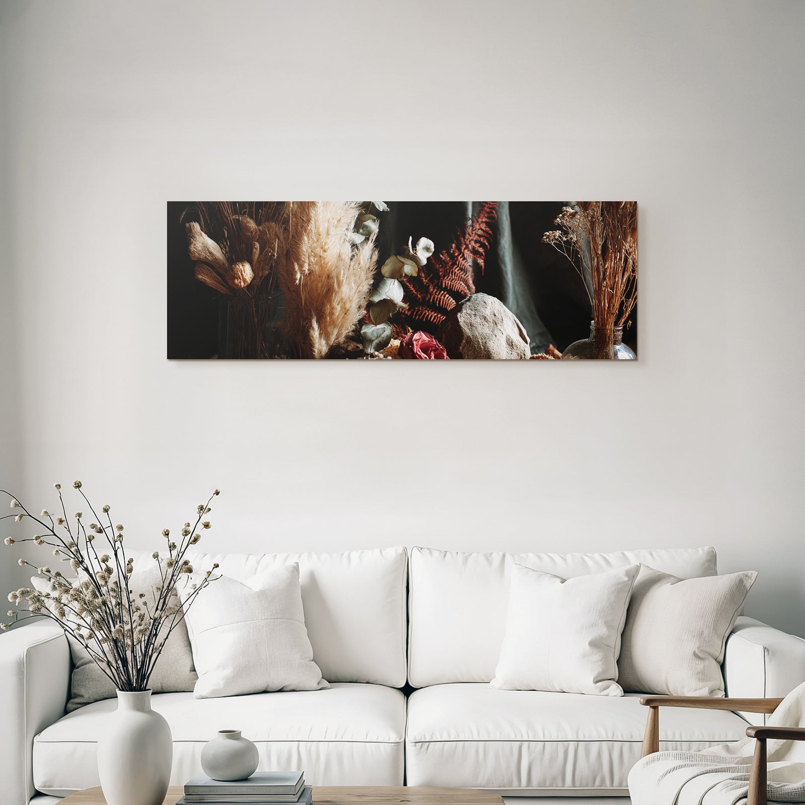 Trocken Retro Flowers Trockene Pflanzen Stillleben Dunkler Hintergrund Draperie