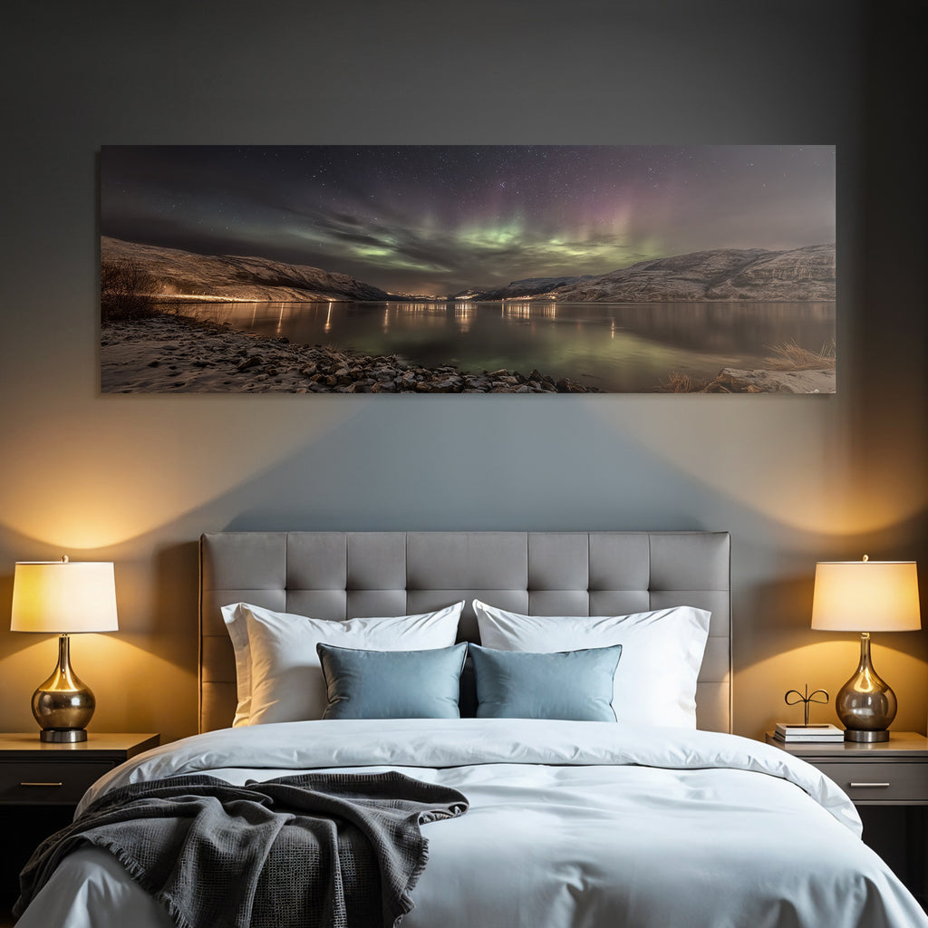 Polarlicht Nachtlandschaft Starhimmel Und Aurora Reflexion Auf Wasser | Fjorde und Gletscher | Landschaften