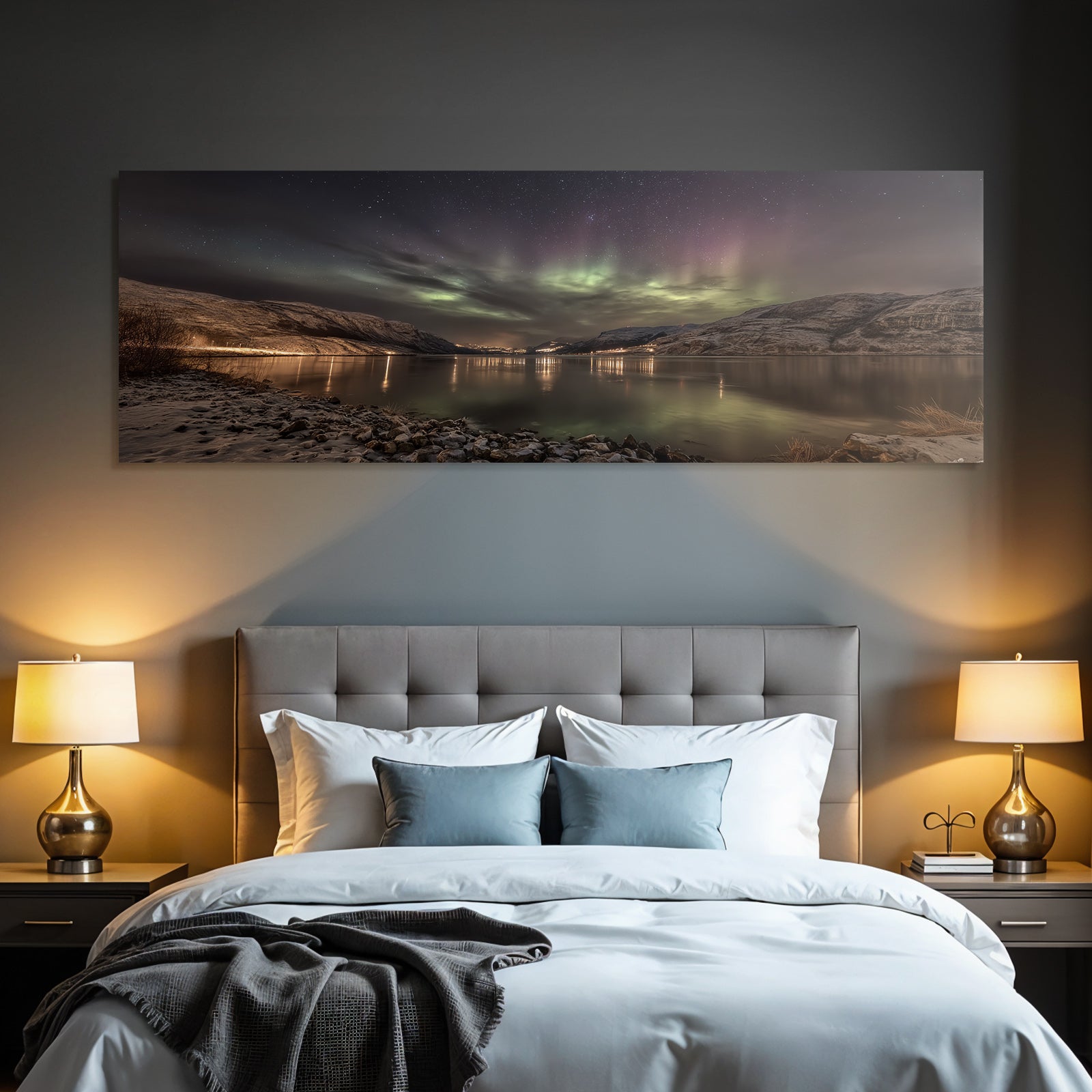 Polarlicht Nachtlandschaft Starhimmel Und Aurora Reflexion Auf Wasser | Fjorde und Gletscher | Landschaften