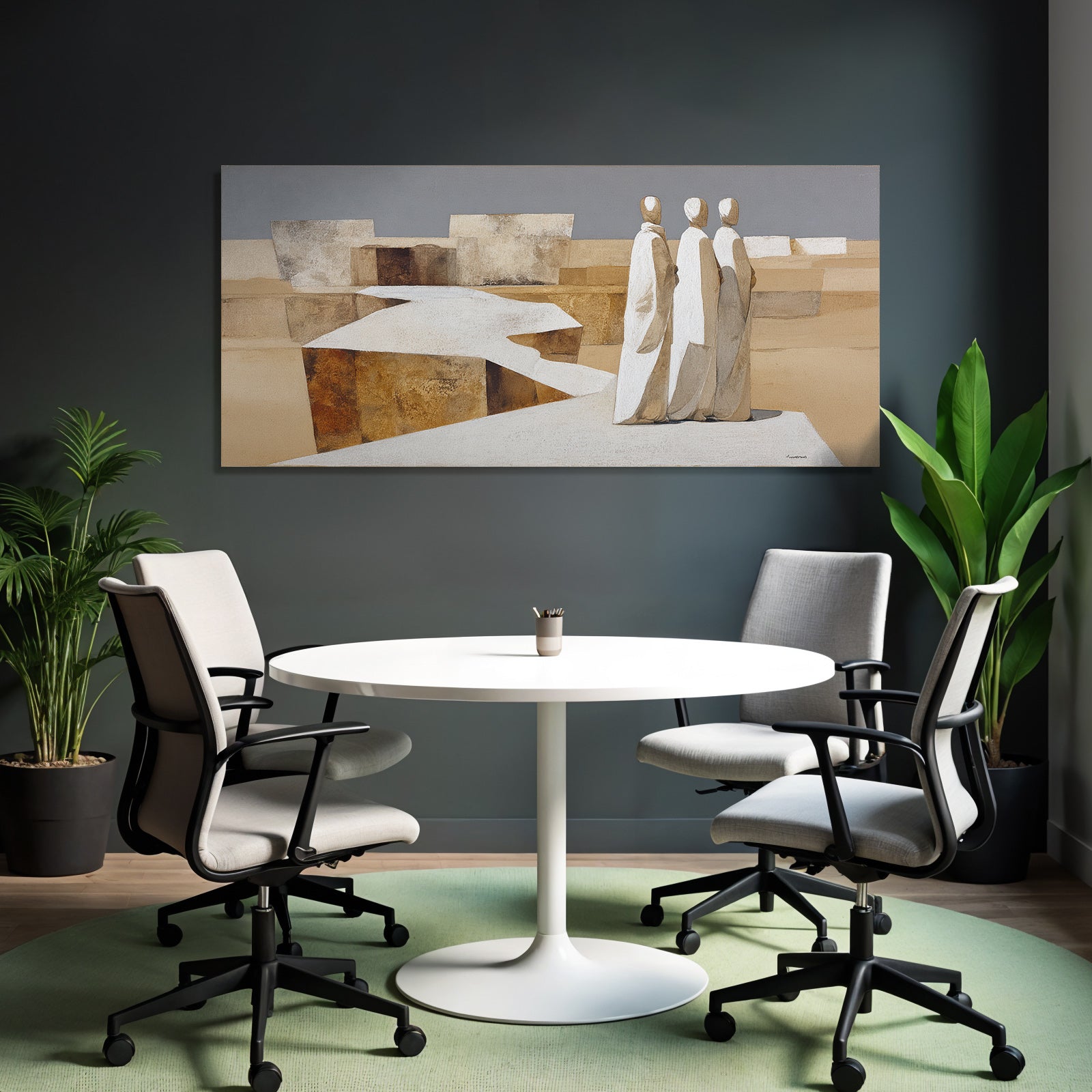 Yoga Meditation Abstrakte Kunst Drei Humanoide Figuren In Umhängen Minimalistische Landschaft | Yoga und Meditation | Themen und Hobbys