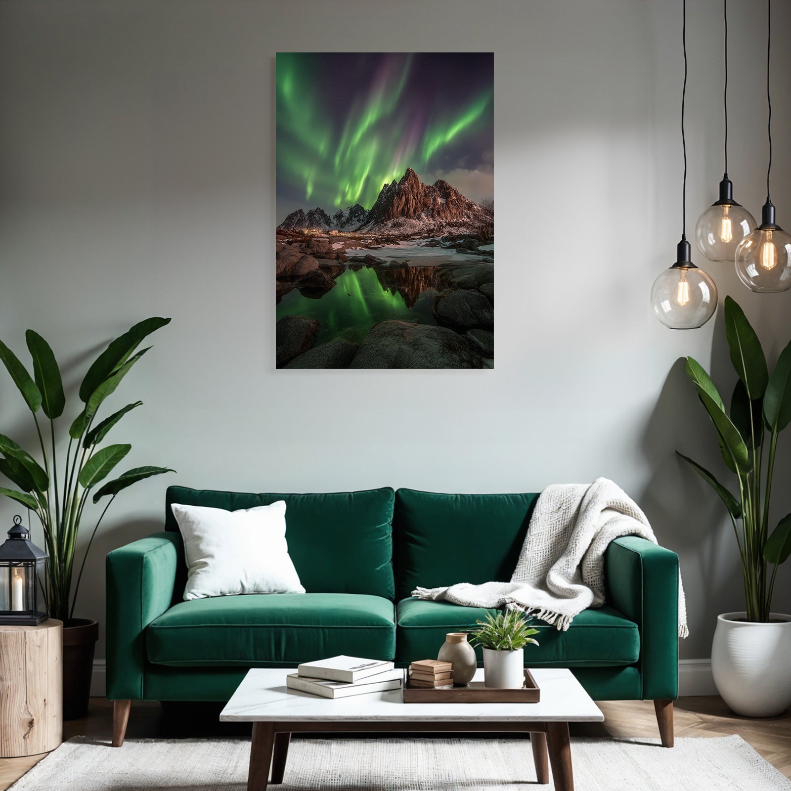 Polarlicht Nordlichter In Der Natur Mit Sternen Himmel Und Bergen | Fjorde und Gletscher | Landschaften