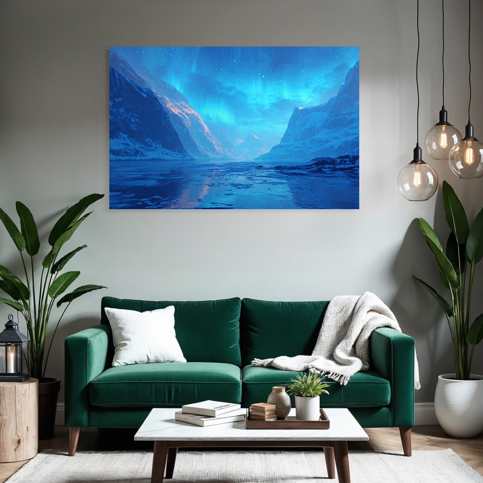 Polarlicht Frozen Wilderness Nachtlandschaft Aurora Borealis Schneebedeckte Berge | Fjorde und Gletscher | Landschaften