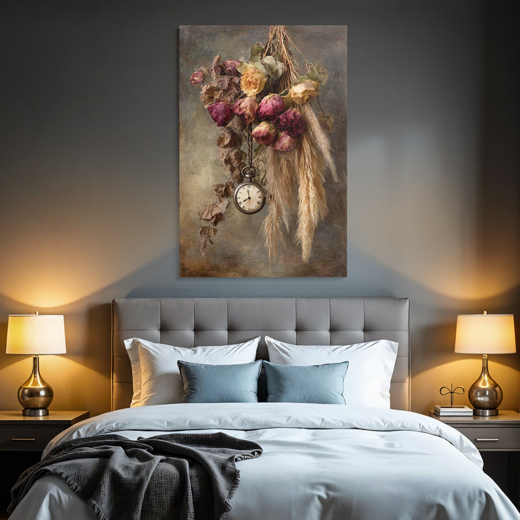 Trocken Retro Flowers Getrocknete Rosen Mit Vintage Uhr Der Verganglichkeit