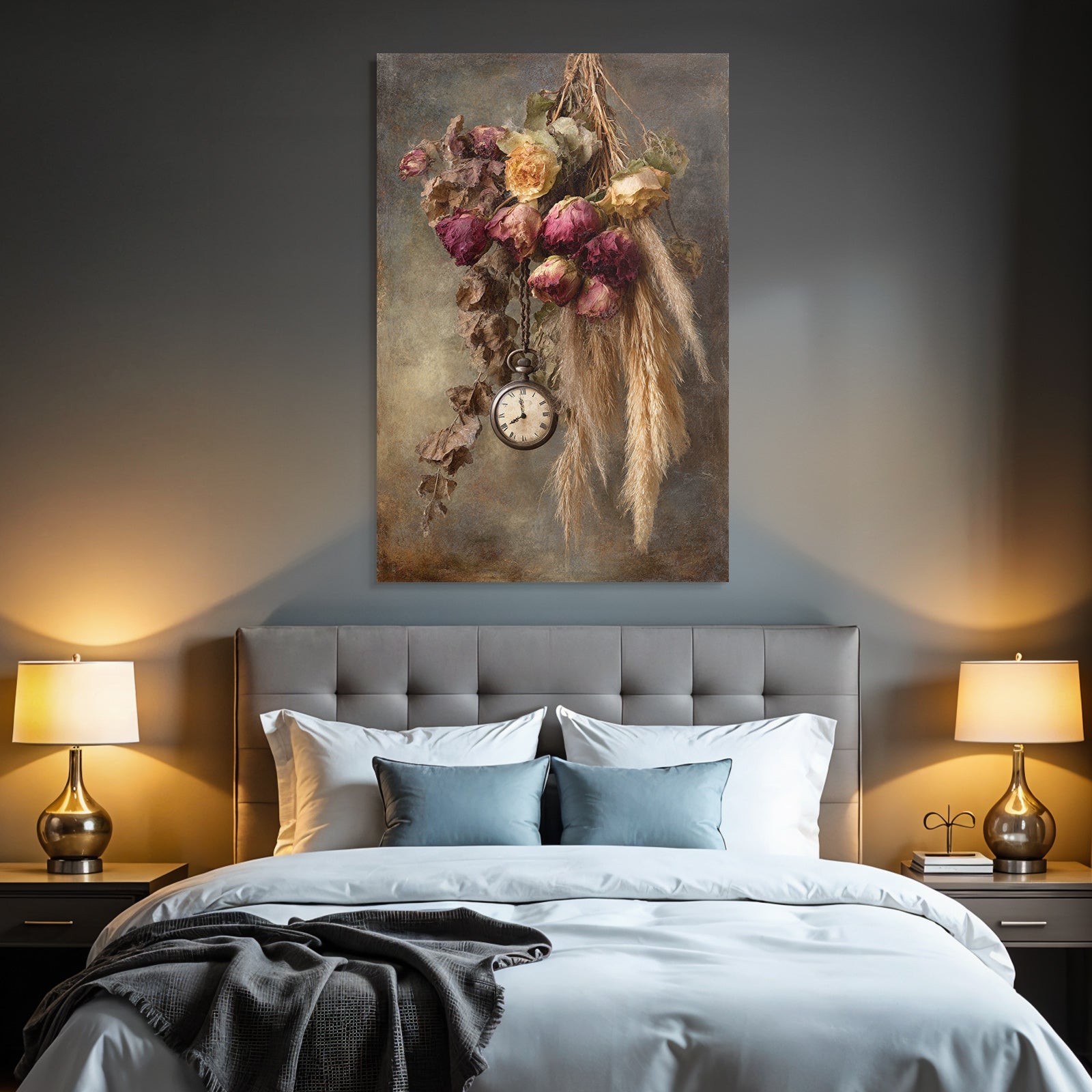 Trocken Retro Flowers Getrocknete Rosen Mit Vintage Uhr Der Verganglichkeit