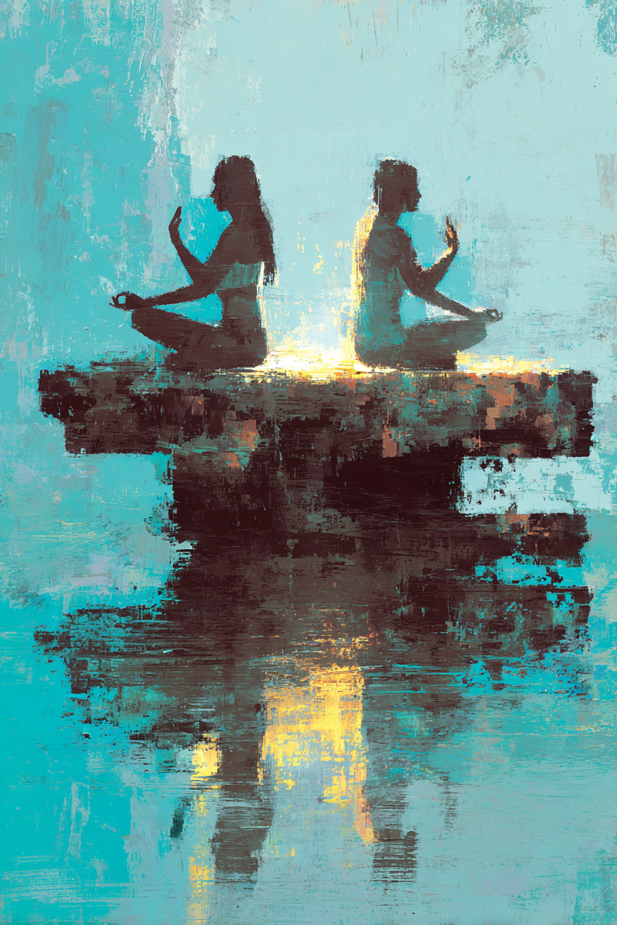 Yoga Meditation Meditative Figurenn Im Abstrakten Wasser Szenario | Yoga und Meditation | Themen und Hobbys