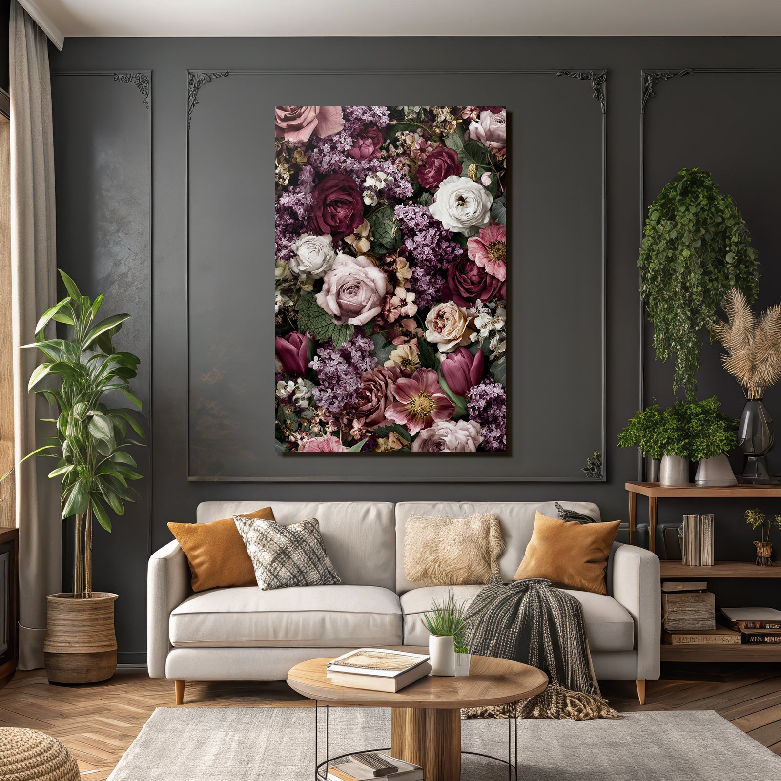 Florale Anordnung Mit Rosen Tulpen Und Flieder Rosa Lila Und Weiss