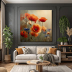 Lebhafte Wiese Mit Orangen Mohn Und Blaün Korn