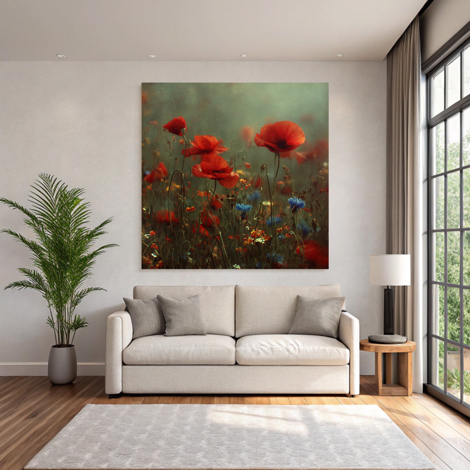 Traumhafte Wiese Mit Roten Mohn Und Bunten Wild
