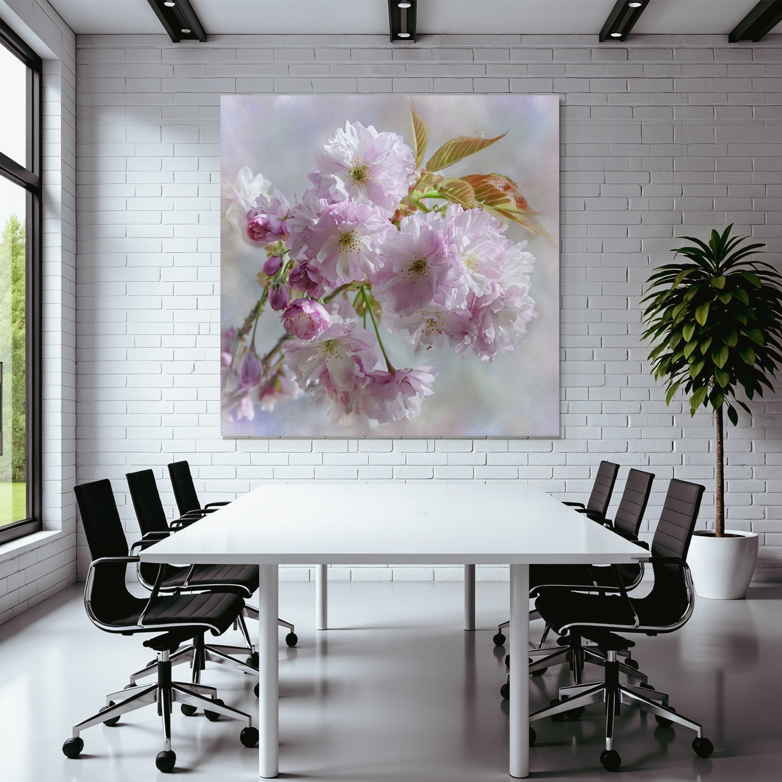 Zarte Rosa Kirschblüten Mit Knospen Vor Pastellhintergrund