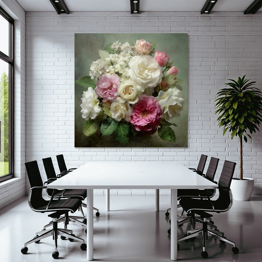 Schönes Arrangement Mit Rosen In Weiss Rosa Und Creme Kleine Weisse Und Grüne Blätter