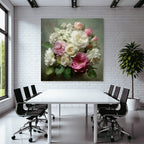 Schönes Arrangement Mit Rosen In Weiss Rosa Und Creme Kleine Weisse Und Grüne Blätter