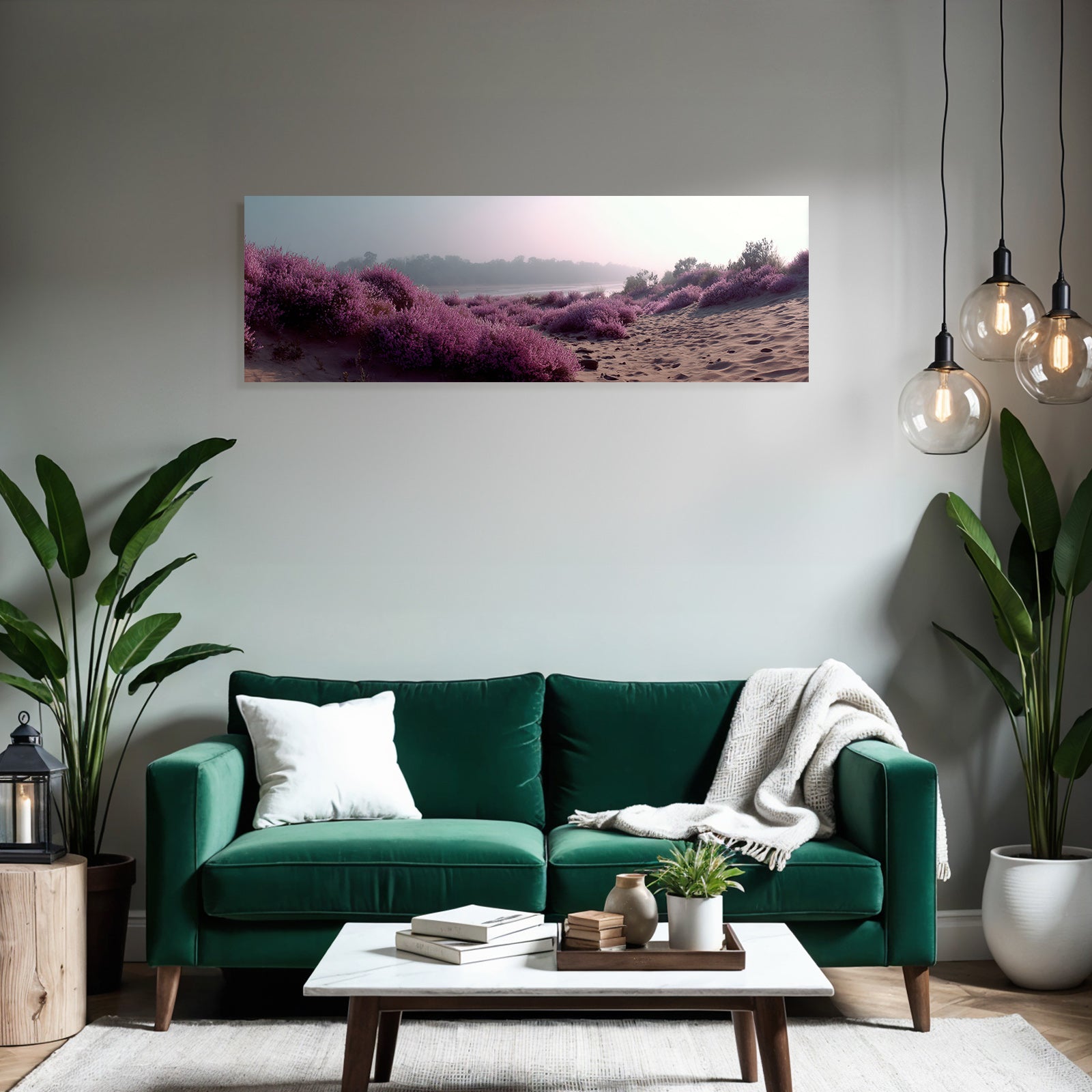 Tranquile Landschaft Mit Lila Blumen Nebeliger Hintergrund | Duenen und Heide | Landschaften
