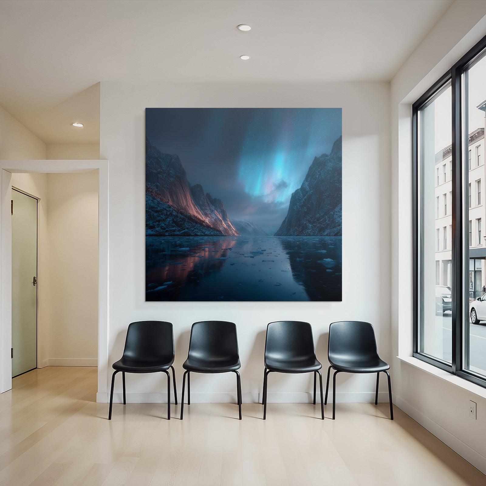 Polarlicht Ruhige Und Dramatische Landlandschaft Mit Nordlicht Und Bergsee | Fjorde und Gletscher | Landschaften
