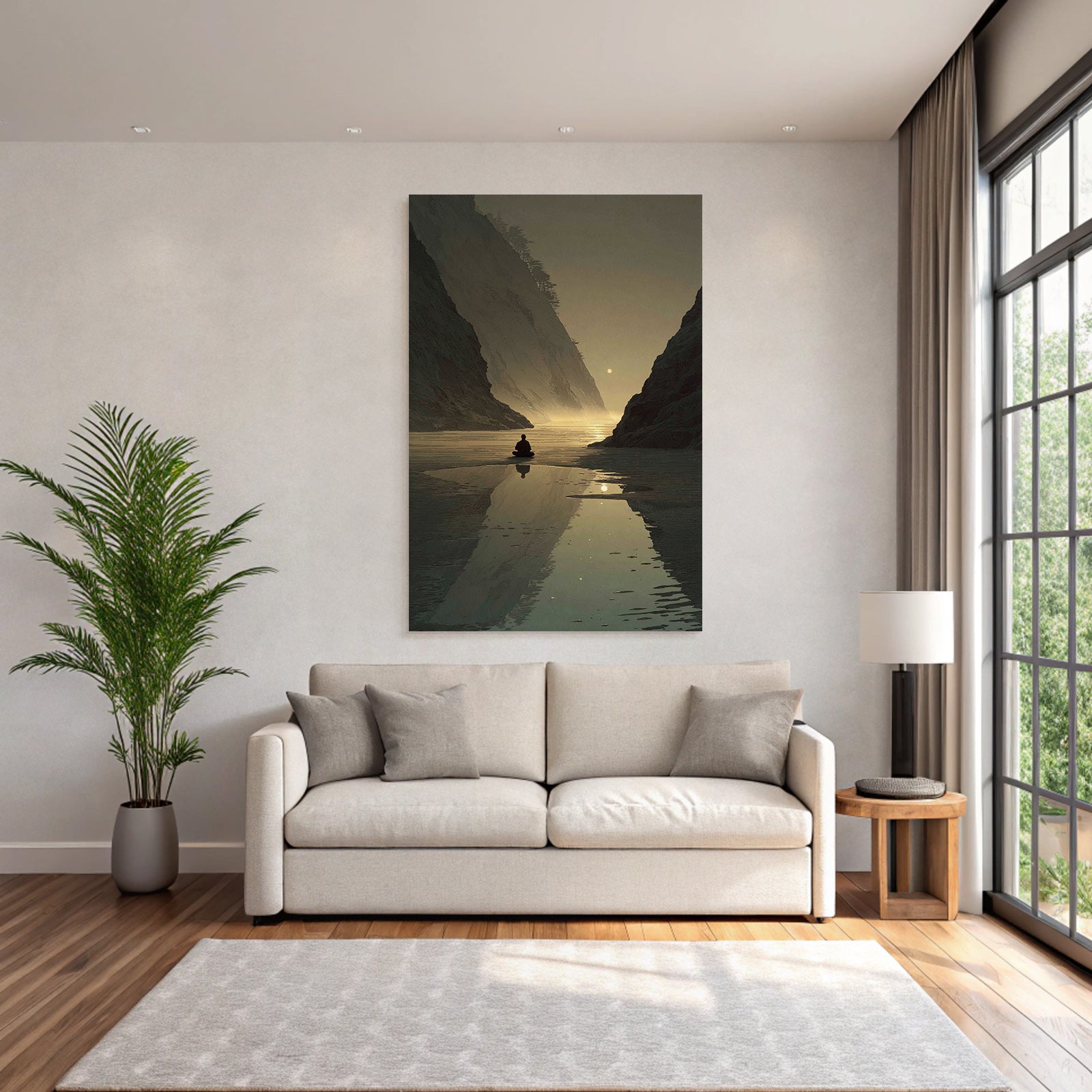 Yoga Meditation Ruhige Landschaft Meditierende Person Am Wasser Sonnenuntergang | Yoga und Meditation | Themen und Hobbys