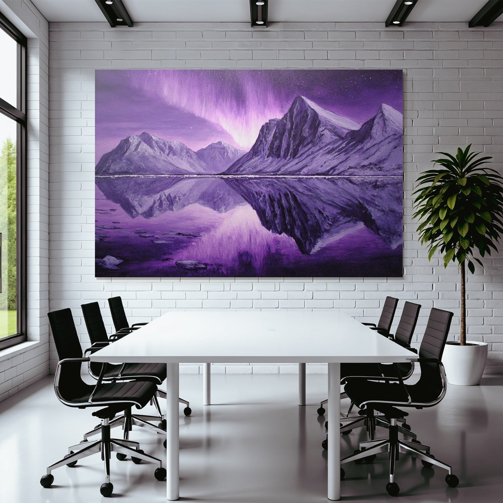 Polarlicht Berglandschaft Mit Aurora Borealis Reflexionen | Fjorde und Gletscher | Landschaften
